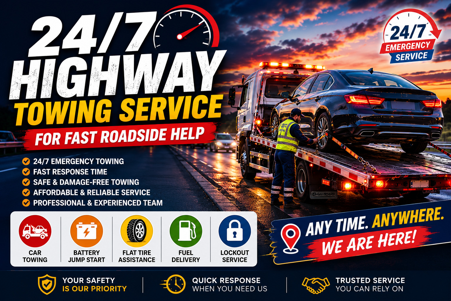24/7 Highway Towing Service for Fast Roadside Help