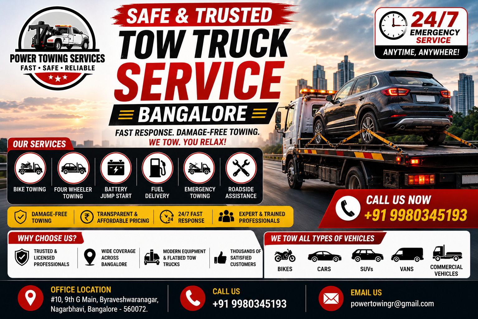 Safe & Trusted Tow Truck Service Bangalore