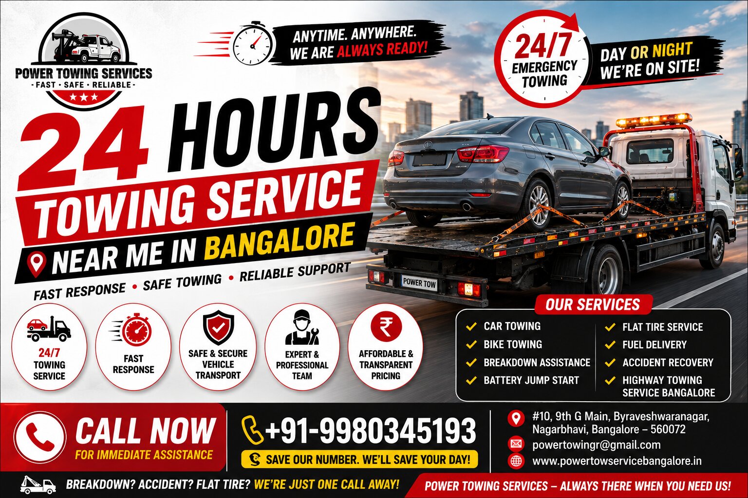 Fast 24 Hours Towing Service Near Me in Bangalore | 24/7 Help
