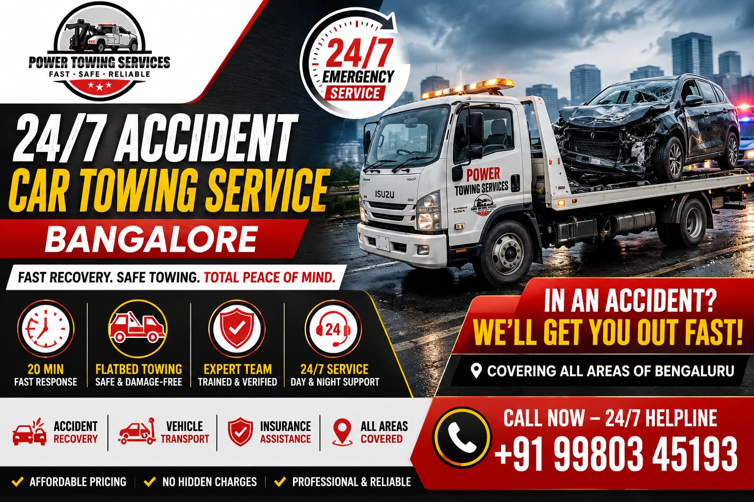 Emergency Accident Car Towing Service Bangalore | Immediate 24/7