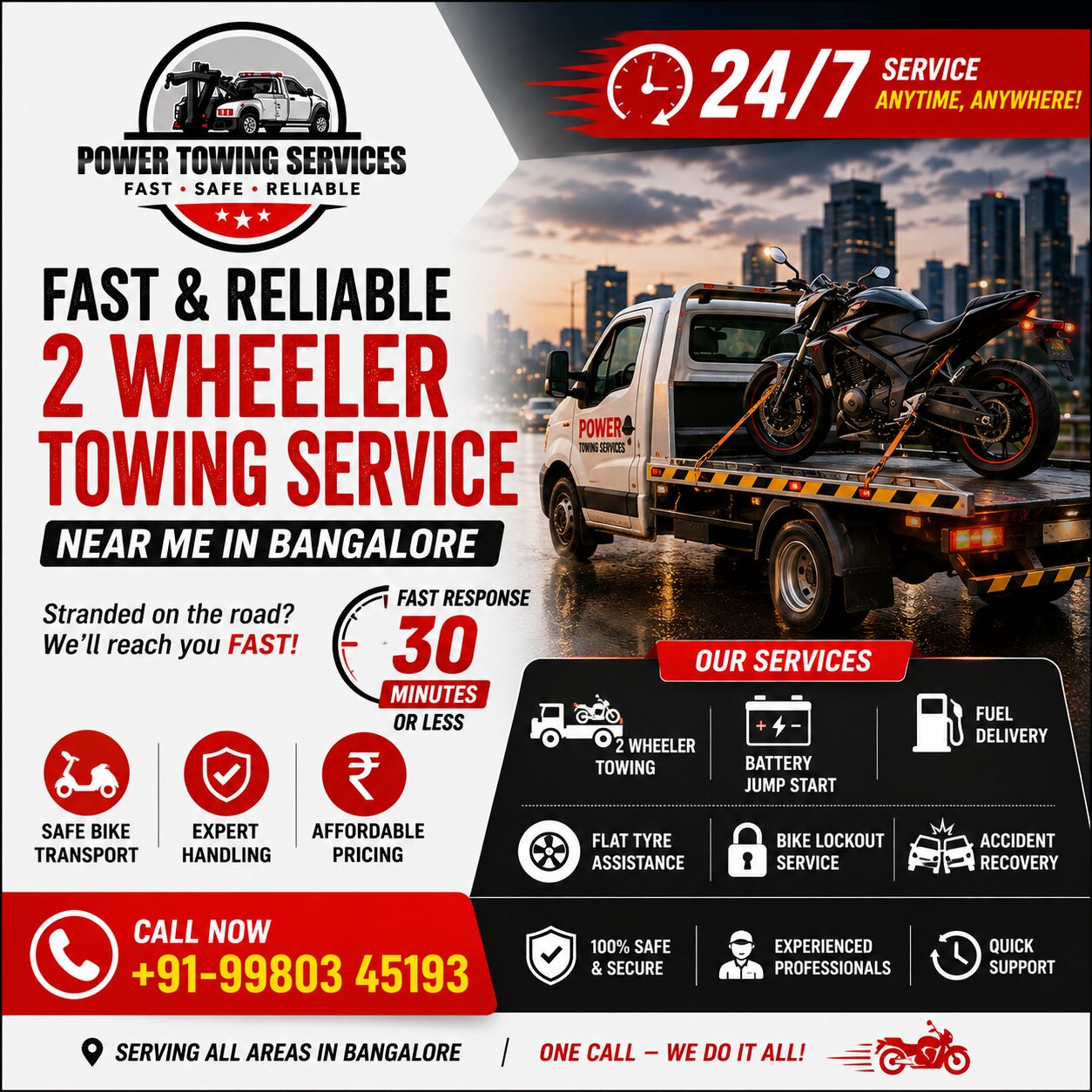 Fast & Reliable 2 Wheeler Towing Service Near Me in Bangalore