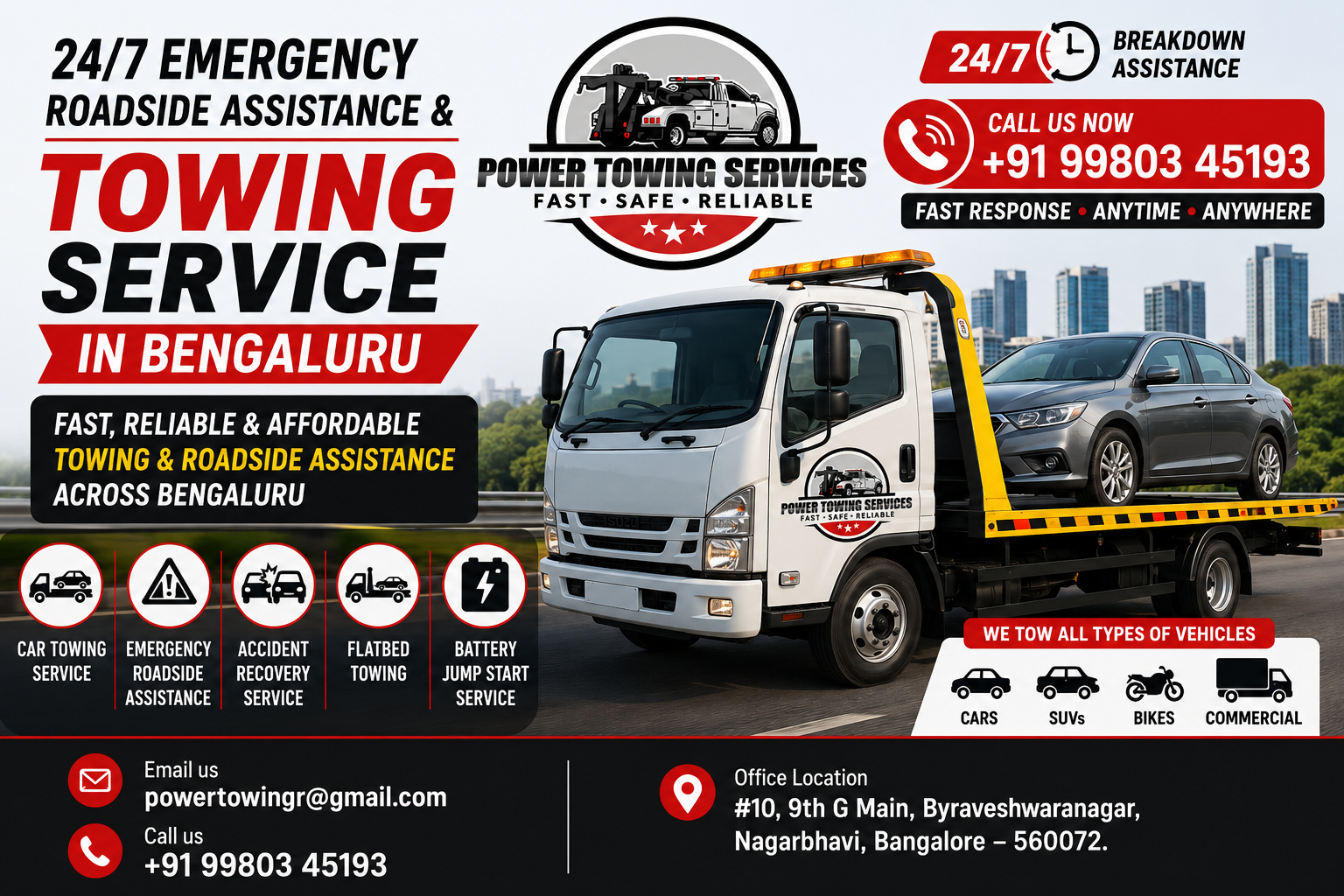 Fast Car Towing Service in Bengaluru | 24/7 Vehicle Recovery