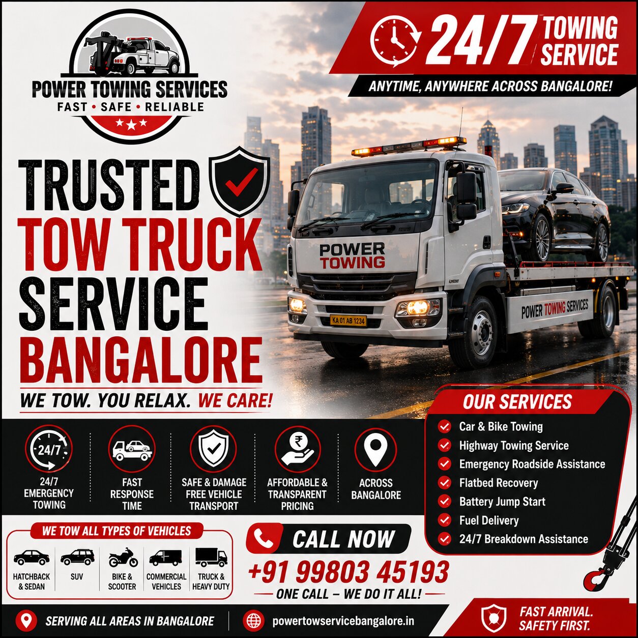 24/7 Trusted Tow Truck Service in Bangalore | Fast Flatbed Pickup